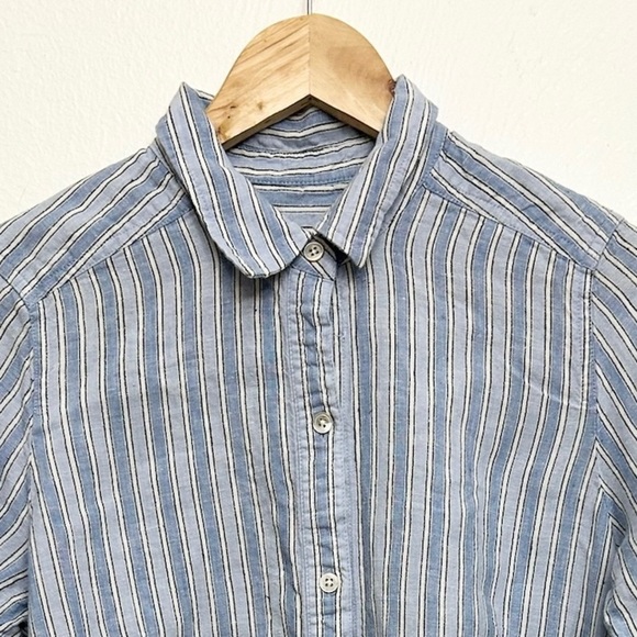 J. Jill Love Linen Light Blue White Striped Button Down Long Sleeve Dress Sz Sm - Picture 3 of 10